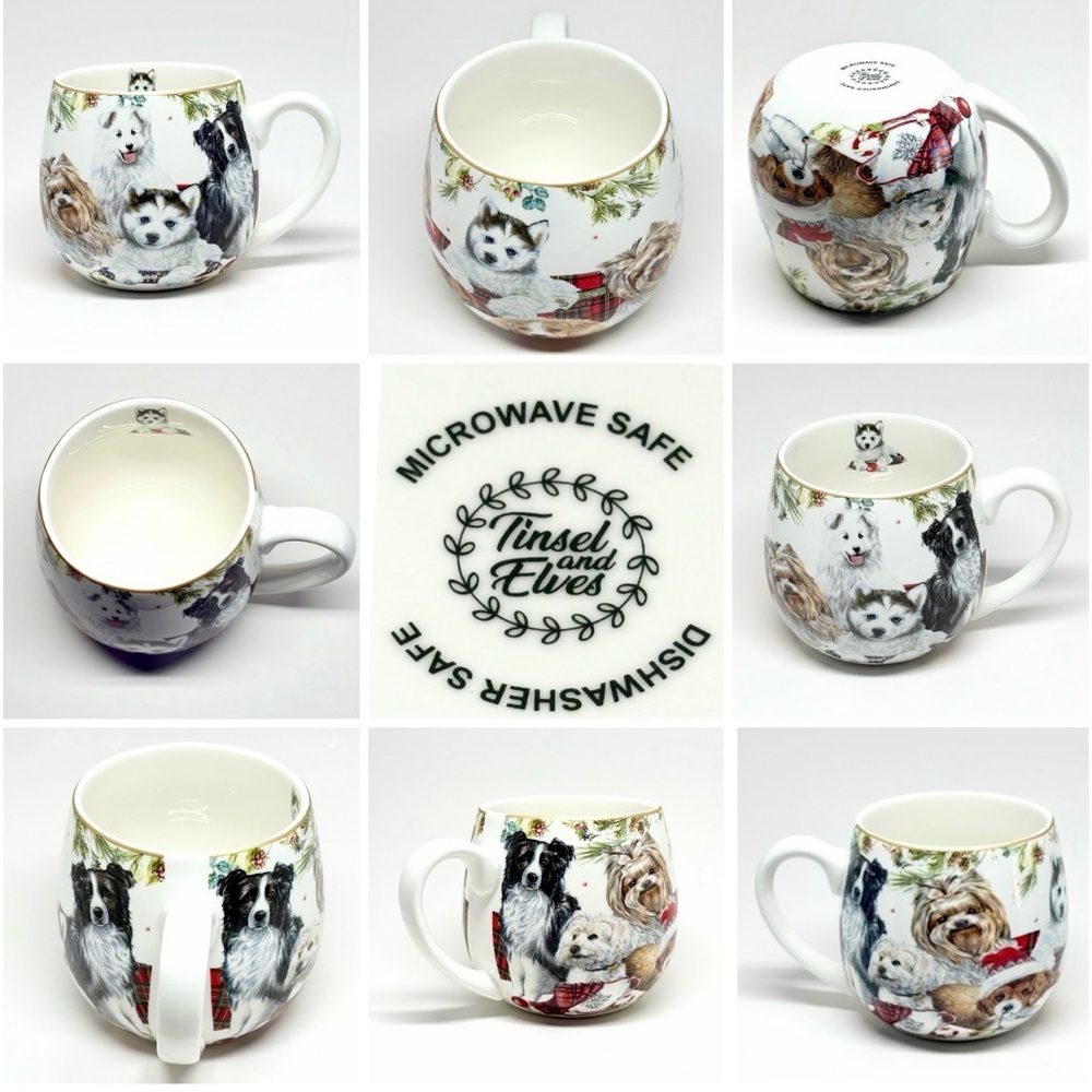 Tinsel & Elves Mug Christmas Coffee Tea Dogs Puppies Husky Yorkie New w/ Box 🐾🎄 - Picture 4 of 16